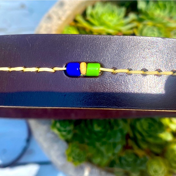 🤎NY JEANS🤎 LEATHER STITCHED BEADED BOHO BELT EUC☀️ - Picture 3 of 9